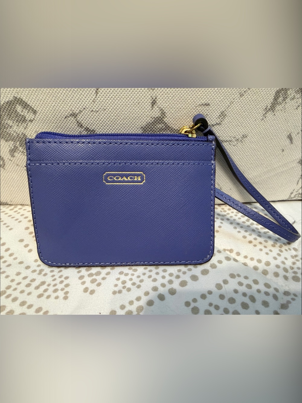 COACH Purple Saffiano Leather Wristlet Card Holder with Wrist Strap